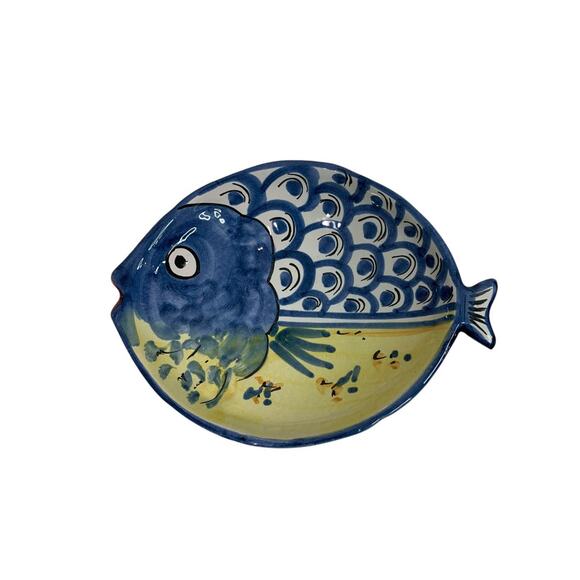 Vietri Fish Fish Blue 10 Inch Oval Dish Italy Pottery D 1990s